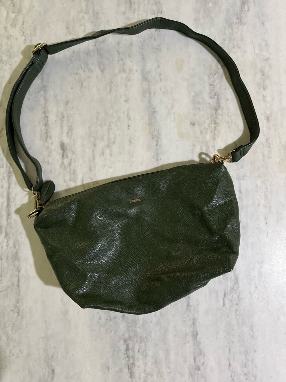 Remi Reid Dark Green Vegan Leather Crossbody Travel Bag with Gold Accents